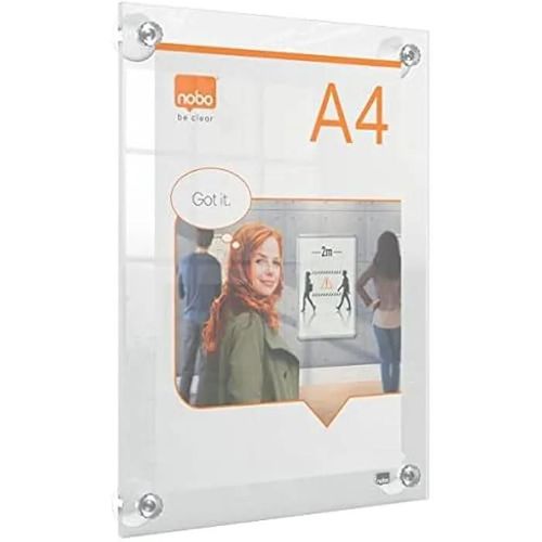 Porte-Affiche A4 - Nobo - Repositionnable En Acrylique - Fixation Par Ventouses - Portrait/Paysage - Transparent