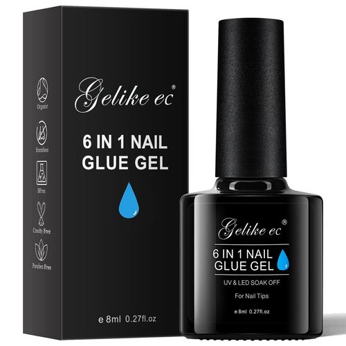 Oayew-Gelike Ec Colle Faux Ongles Gel 6 En 1 - Gummy Base Pose Americaine, Uv Builder Colle Capsule Americaine Ongle Extra Forte, Pour Vernis Semi Permanent, Faux Ongles, 8ml 