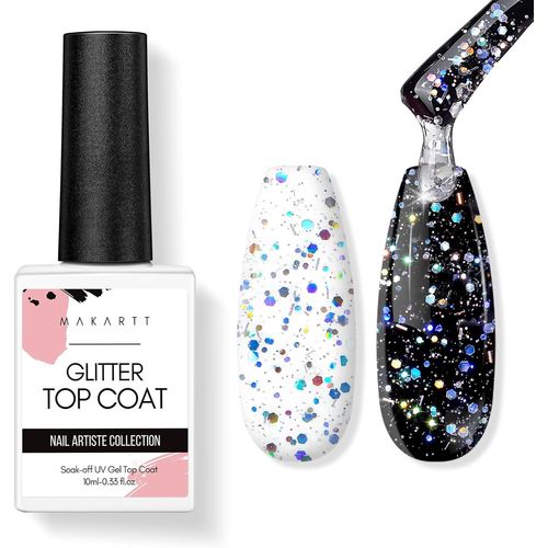 Ersan-Makartt Top Coat Semi Permanent Brillant Pailleté - Vernis À Ongles No Wipe Top Coat, Fixateur De Manucure Pour Professionnel Et Domestique, Longue Durée Et Facile À Appliquer, Soak Off Uv Led, 