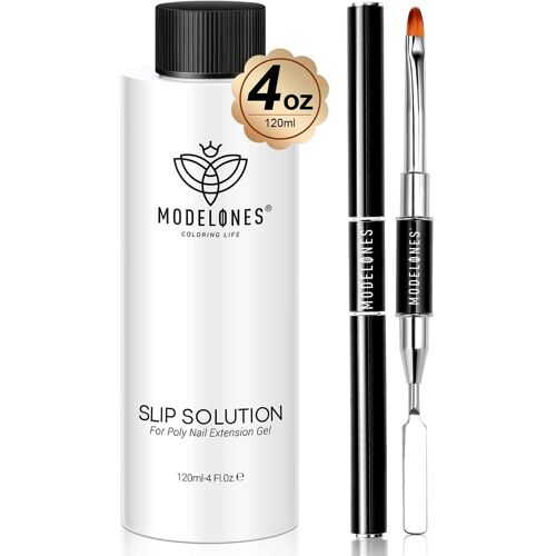 Slip Solution Polygel Liquid 120ml, Nail Extension Construction Polymer Gel Liquid Solution Cleaning Kit With Brush For Manicure Nail Polish Semi Permanent Nail Art 