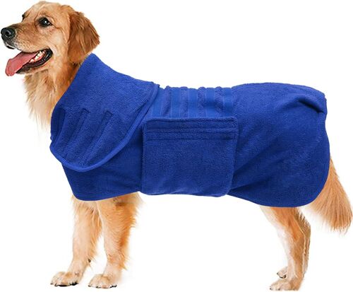 Super Absorbent Microfibre Dog Bathrobe, Dog Towel, Quick Drying Bag For Dogs, Drying Coat For Animals, Suitable For Medium Large Dog-Blue-Xl