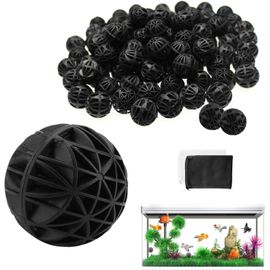 100 X Bio Balls, 26 Mm Biological Ball For Fish Tank, Pond, Aquarium, Fountain Waterfall Filtration And Cleaning (Black, Give 2 Filter Media Bag)
