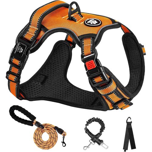 Dog Harness Jacket And Lead For Large Dogs That Pull Anti Runway, Colour Orange, Size Xl Arnet For Dogs, Neck 43-64 Cm, Chest 53-89 Cm, Collars, Harness And Leads For Dogs, Dog Accessory