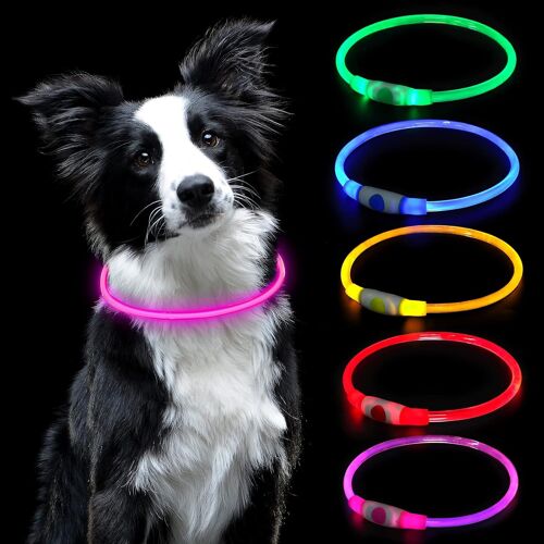 Led Light Up Collar For Animals, Usb Rechargeable Cuttable Waterproof Adjustable For Small, Medium And Large Cats And Dogs (Pink)