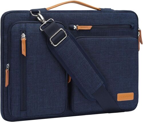 Sacoche Ordinateur Portable,Sacoche Pc Portable 15 Pouces Compatible Avec Macbook Air 15 M4 M3 M2 2025-2023,Sac Ordinateur Sac Messager Côté Ouvert Avec 4 Poches Zipper&Poignée,Bleu Marin