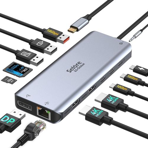 Adaptateur USB C, Selore Hub USB C HDMI 4K, Ports USB 3.0, Lecture de Carte SD/TF, Dock USB C 7-en-1 pour MacBook Pro 2020 MacBook Air 2020 Huawei Matebook ChromeBook Pixel Tablette USB Type C
