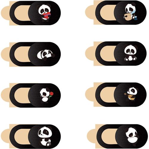 Webcam Covers [8 Pieces], 18 x 9 x 0.7 mm Panda Webcam Cover, Webcam Cover, Webcam Cover for Tablet, Computer, Smartphone (Black)