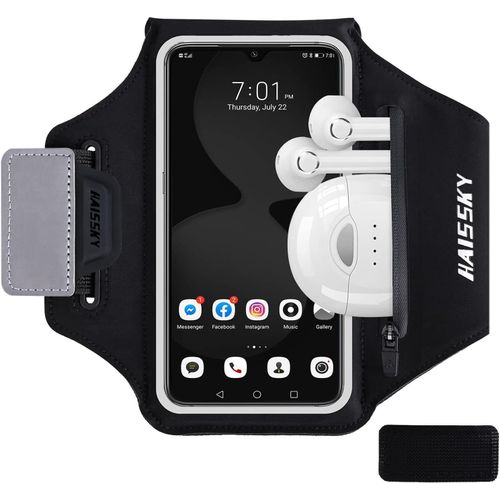JGD-Brassard de Sport avec Poche Écouteur, Brassard Telephone Sport pour iPhone 17 Pro 16 15 14 13 Porte Téléphone Course à Pied pour Jogging Cyclisme Randonnée Jusqu'à 6.4