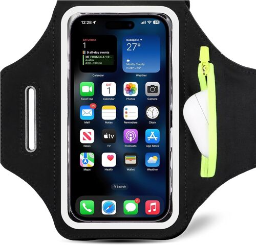 JGD-Brassard de Sport avec Poche Zippée- Smartphone Brassard de Course Compatible avec Téléphone jusqu'à 6,8 Pouces - Smartphone Running Brassard pour Jogging, Gym
