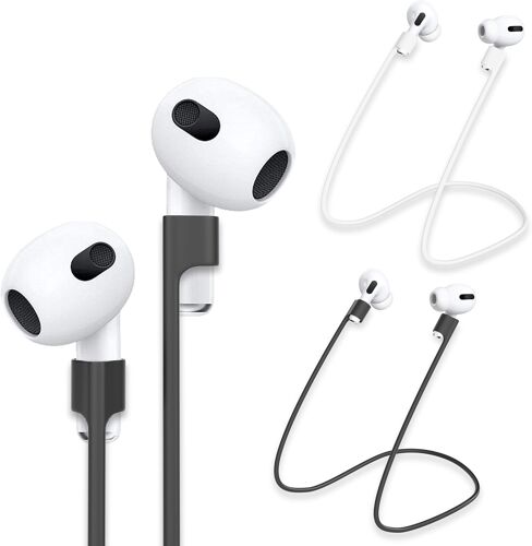 2 Pack AirPods Holder Strap [Reliable] Support for Sports, Travel, etc AirPods Accessories - Soft Silicone AirPods Straps Compatible with AirPods 1 2 3 AirPods, Black / White