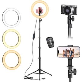 Ring Light avec Trépied, Trépied Smartphone Lumineux Professionnel, 10"" Anneau Lumineux avec 3 Modes d'Eclairage pour Selfie, Photo, Caméra Vidéo, Tiktok & Youtube en Direct