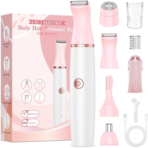 Tondeuse Femme Intime, Rasoir Electrique Femme: 4 en 1 Maillot Rasoir Epilateur Tondeuse Életctriques Indolore pour Bikini/Aisselles/Jambes/Visage/Bras/Sourcils/Nez, Sec et Humide, Rechargeable