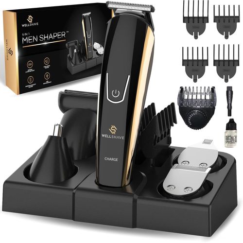 5 en 1 Tondeuse Barbe Hommes Pro - Tondeuse Barbe et Corps, Rasoir de Sureté Homme, tondeuse de finition, tondeuse cheveux professionnelle