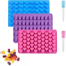 Tianyi-Moules À Bonbons En Silicone,Moule Bonbon,3pcs Moule À Silicone Chocolat Réutilisables,Moules À Bonbons À Gummy,Moule En Gelée Plateaux À Glaçons Avec 2 Compte-Gouttes Pour Bonbons Gommeux Cho