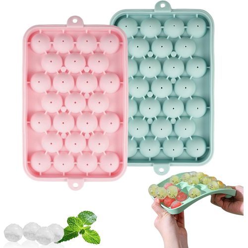 Mevronisshop-2 Pièces Moule À Glaçons En Silicone, Bac À Glaçons Avec Couvercles, 25 Blocs Mini Bacs À Glaçons Ronds, Sans Bpa, Empilable Et Reutilisable, Pour Gelée Lait Jus Cocktails Whisky (Rose E