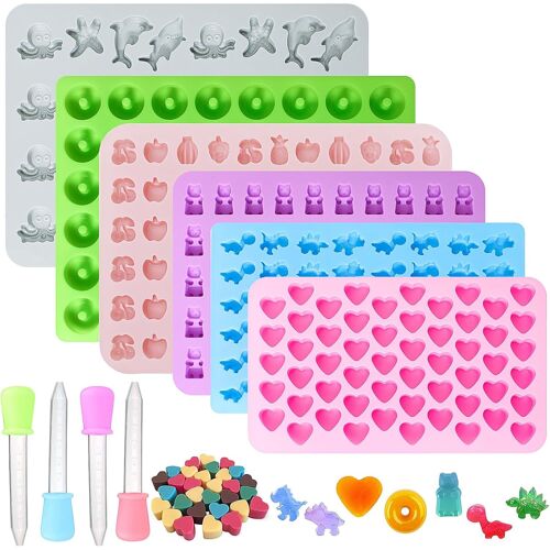 Jexnovashop-Lot De 6 Moules En Silicone Antiadhésifs Pour Bonbons Et Emporte-Pièces 4 Compte-Gouttes Pour Gelée, Biscuits Au Chocolat