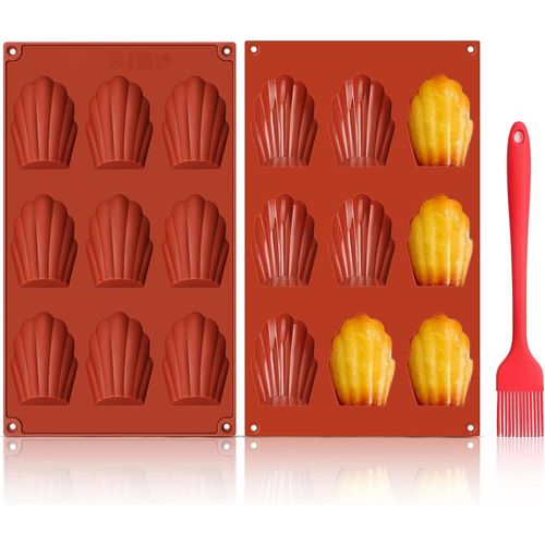 Lot De 2 Moule A Madeleine - Aqsacokiya - 9 Cavités Moule Antiadhésif En Forme De Coquille Avec Brosse En Silicone Pour Biscuits