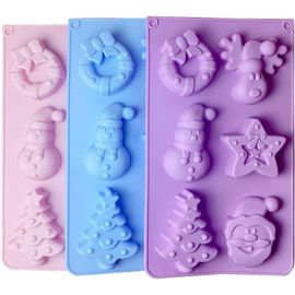 Moule En Silicone De Noël, Pack De 3 Moules En Silicone De Noël, Formes De Père Noël, Renne, Bonhomme De Neige, Arbre De Noël, Étoiles, Cloches, Moules À Pâtisserie - Rose, Bleu, Violet