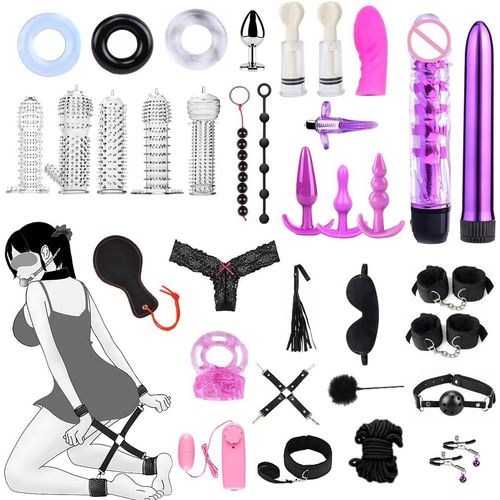 Jgd-Kits De Bondage 34 Pièces Érotique Bdsm Sex Menottes Sextoys, Sm Set Adultes Toy Parfait Anal Plug Butt Plug Set Ensemble De Jouets Sexuels Érotiques Retenue Et Bondage Pour Sexualité Femme Coupl