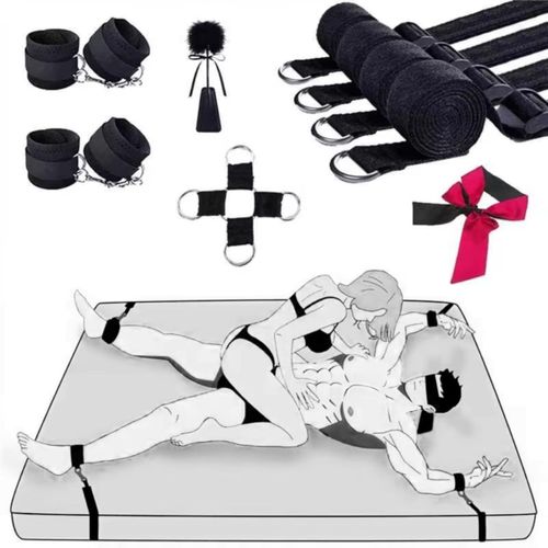 Kit Bdsm Bondage Pour Couples, Ensemble De Restraints Bdsm Avec Menottes, Bandage Des Yeux, Fouet, Et Sangles De Lit - Jeux Érotiques Pour Couples Et Adultes, Accessoires Bdsm Pour Expériences Intime