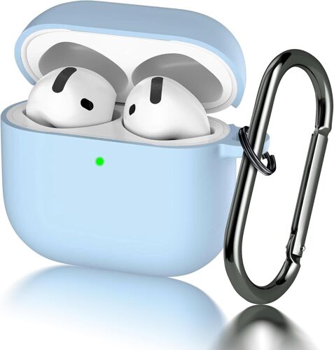 acdsgd-Seltureone Coque pour Airpods 4 (2024) avec Porte-clés,LED Avant Visible Coque en Silicone Souple Antichoc, Prise en Charge du Chargement sans Fil - Bleu Pâle