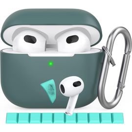 Coque AirPods 3 avec 10 Pcs AirPods Mastic de Nettoyage, Étui en Silicone Souple Housse de Protection pour AirPods 3ème génération 2021 (Bleu Nuit, avec Porte-clés)