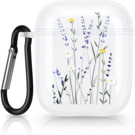 Coque Airpods 1/2 pour Filles Femmes, Mignon Motif Floral Airpods 2 Coque avec Mousqueton Transparent Souple TPU Antichoc Housse de Protection pour Airpods 1/2 - Fleur 1