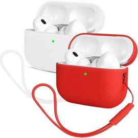 2X Coque en Silicone Compatible avec Airpods Pro 2 (2022), Housse Protecteur,Ultra-Thin, Étui de Protection Souple,LED Avant Visible, Blanc/Rouge