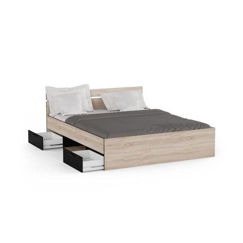 Lit Double En Bois "Michigan" - 160 X 200 Cm - Beige