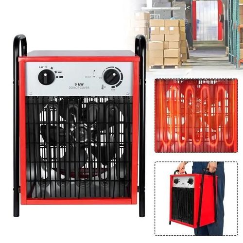 9KW Radiateur soufflant électrique 400V ? YUENFONG Chauffage électrique de chantier avec thermostat & 4 niveaux de chauffage