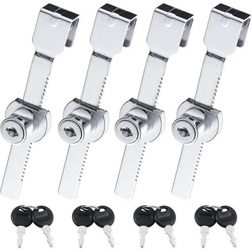 Lot de 4 serrures pour portes coulissantes en verre en alliage de zinc - Installation facile, antirouille, pour armoires et vitrines sécurisées, 8 clés incluses