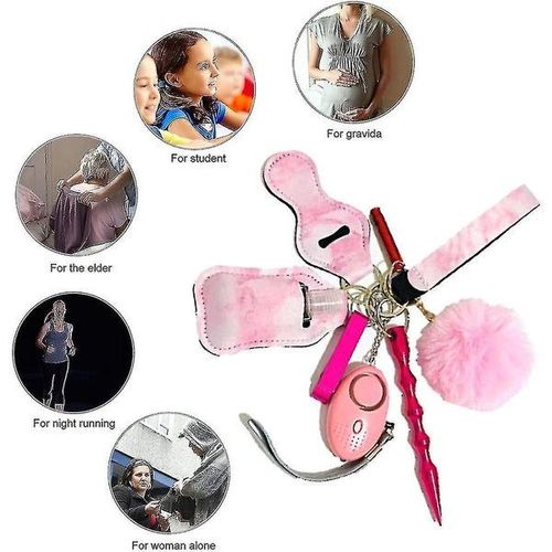 Ensemble de porte-clés d'autodéfense élégant de 9 pièces pour femmes : alarme, Kubaton, sifflet et plus encore !