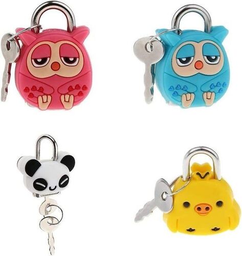 Lot de 4 mini-cadenas en forme d'animaux de dessin animé ¿ Adorables cadenas de sécurité pour enfants, bijoux, agendas et objets de collection