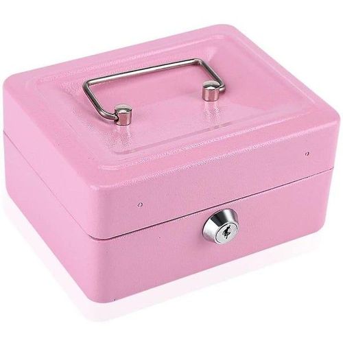 Coffre-fort de sécurité rose en acier inoxydable de qualité supérieure avec serrure à clé et compartiment amovible pour espèces - Idéal pour les objets de valeur et la gestion de l'argent