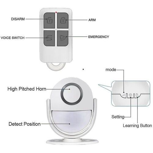 Système d'alarme sans fil avec détecteur de mouvement 120 dB - Installation facile, télécommande, large plage de détection pour la sécurité des maisons et des magasins