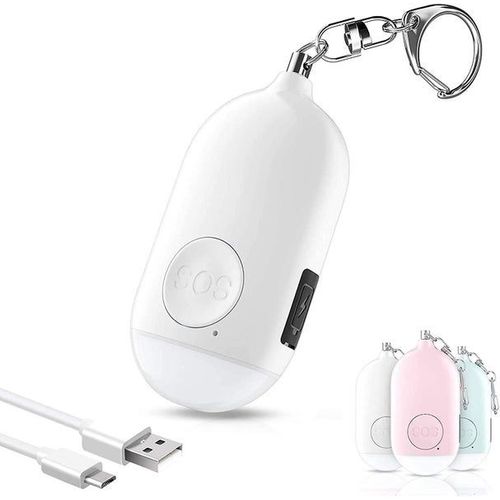 Porte-clés d'alarme personnel rechargeable 130 dB - Lot de 3 avec lumière LED, sirène d'urgence pour l'autodéfense, dispositif de sécurité portable