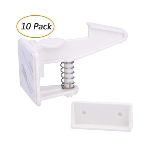 Lot De 10 Verrous De Sécurité Pour Armoires Pour Enfants ¿ Installation Facile, Ajustement Universel, Réutilisable, Idéal Pour La Sécurité Des Bébés Et Des Animaux Domestiques (Blanc)