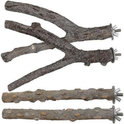 Ensemble De Perchoirs En Bois Naturel Pour Oiseaux - 4 Supports Antidérapants Pour Perruches, Inséparables Et Perruches - Installation Facile Et Sûre