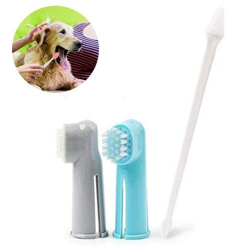 Ensemble De 3 Brosses À Dents Pour Chien  - Brosse À Long Manche Et Double Tête + 2 Brosses À Doigts Pour Un Soin Bucco-Dentaire Complet Et Une Haleine Fraîche