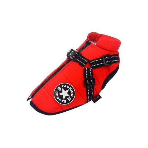 Manteau D'hiver Imperméable Et Respirant Pour Chien Avec Harnais - Veste Rouge Élégante Pour Grandes Races - Taille 3xl, Confortable Et Facile À Porter