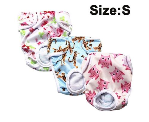 Lot De 3 Couches Réutilisables Pour Chiens ¿ Très Absorbantes, Confortables, Lavables, Avec Imprimés Amusants Et Velcro Réglable Pour Petits Et Grands Chiens