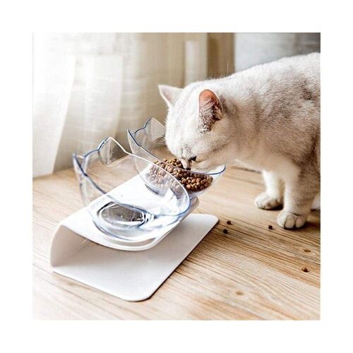 Gamelles Ergonomiques Surélevées Pour Chat Avec Tapis En Silicone ¿ Double Gamelle, Base Antidérapante, Facile À Nettoyer, Sans Bpa, Idéales Pour Chats Et Petits Chiens