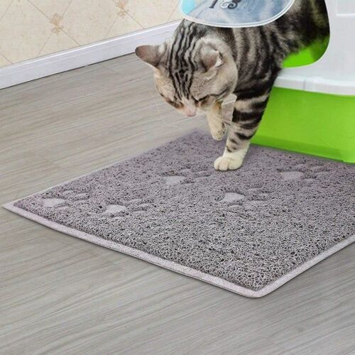 Tapis D'alimentation Imperméable Pour Chats Et Chiens ¿ Carré Gris Avec Motif De Pattes, Antidérapant, Facile À Nettoyer, Multi-Usages