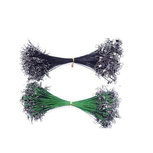 Fil De Pêche En Acier Inoxydable Durable - Ligne De Pêche Anti-Morsure Pour Eau Douce Et Eau Salée - Lot De 50, Longueur 15 Cm, Vert Et Noir