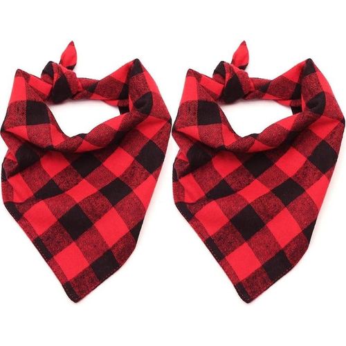 Lot De 2 Bandanas De Noël À Carreaux Pour Chien ¿ Motif Flocon De Neige Élégant Pour Animaux De Compagnie, Coton Doux, Parfait Pour Les Vacances Et Au Quotidien