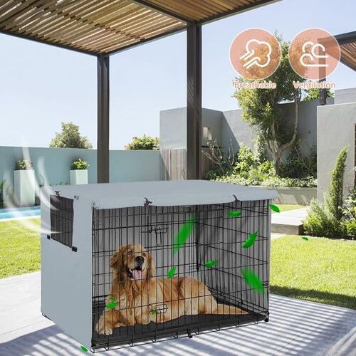 Housse Universelle Coupe-Vent Pour Cage De Chien ¿ Tissu Oxford Résistant, Installation Facile, Visibilité Réglable, Convient Aux Cages Grillagées De 91 Cm (36 Po), Gris