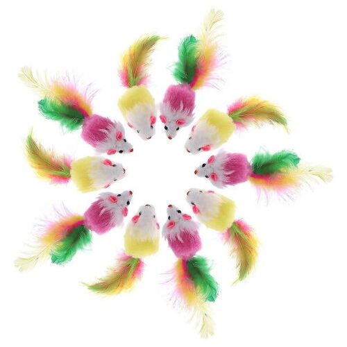 Ueetek Lot De 10 Jouets En Peluche Colorés Pour Chat Et Souris Avec Queues En Plumes - Un Moment De Jeu Engageant Pour Les Chats, Réduit L'anxiété Et Favorise L'exercice