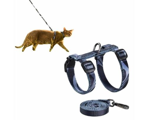 Ensemble Harnais Et Laisse Réglables Anti-Fuite Pour Chat ¿ Sûr, Confortable Et Parfait Pour La Marche Et Les Voyages ¿ Bleu