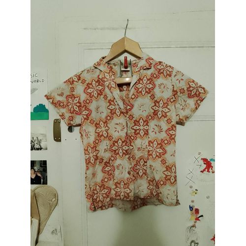 Chemise Grise Motifs Colorés 34 Xs Miss Creeks Vintage Années 90.
