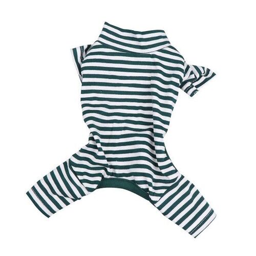 Combinaison Élégante En Coton À Rayures Vertes Pour Chiens ¿ Tenue D'hiver Confortable Pour Petits Animaux, Idéale Pour Les Activités En Plein Air Et Les Occasions Spéciales